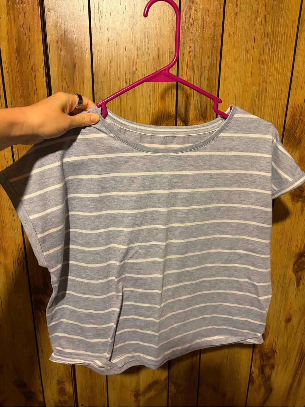ZYIA Gray and White Striped Short Sleeve Tee